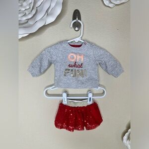 Cat & Jack Oh What Fun Newborn Girl Christmas Outfit with Red Sequin Skirt